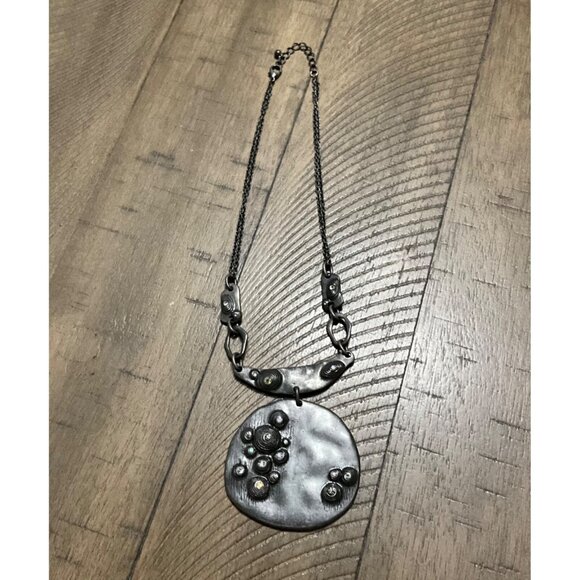 Brutalist Modernist Pewter Necklace Large Pendant 17” - Picture 1 of 3